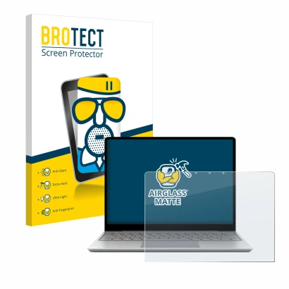 Parte frontale di una confezione del prodotto con il logo del marchio BROTECT. Accanto è raffigurato il dispositivo Microsoft 