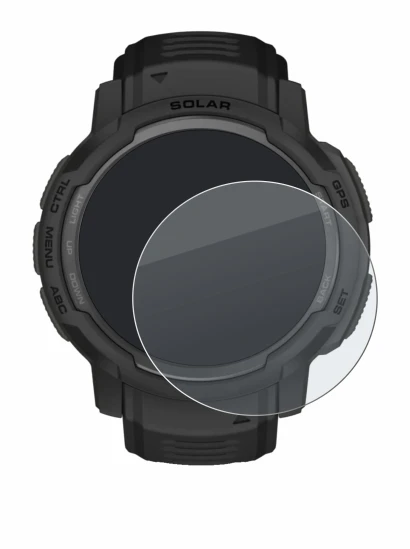 Immagine del dispositivo Garmin Instinct Crossover AMOLED con un'ampia varietà di protezioni per lo schermo.