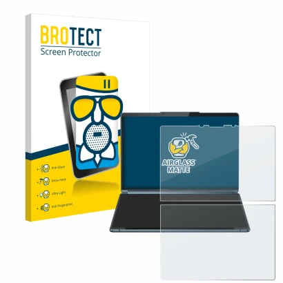 Parte frontale di una confezione del prodotto con il logo del marchio BROTECT. Accanto è raffigurato il dispositivo Lenovo Yog