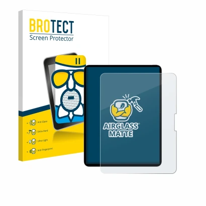 Parte frontale di una confezione del prodotto con il logo del marchio BROTECT. Accanto è raffigurato il dispositivo Apple iPad