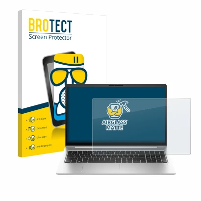 Parte frontale di una confezione del prodotto con il logo del marchio BROTECT. Accanto è raffigurato il dispositivo HP EliteBo