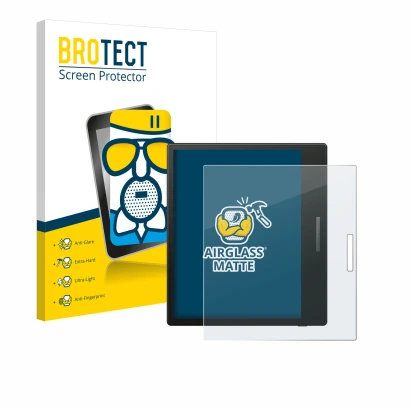 Parte frontale di una confezione del prodotto con il logo del marchio BROTECT. Accanto è raffigurato il dispositivo Boox Go Co