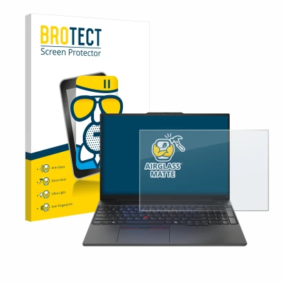 Parte frontale di una confezione del prodotto con il logo del marchio BROTECT. Accanto è raffigurato il dispositivo Lenovo Thi