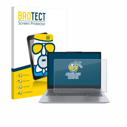 Parte frontale di una confezione del prodotto con il logo del marchio BROTECT. Accanto è raffigurato il dispositivo Lenovo Thi