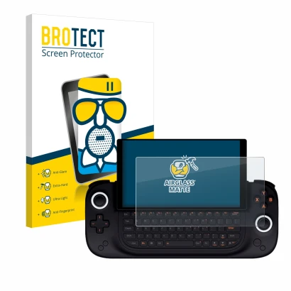 Parte frontale di una confezione del prodotto con il logo del marchio BROTECT. Accanto è raffigurato il dispositivo Ayaneo Sli