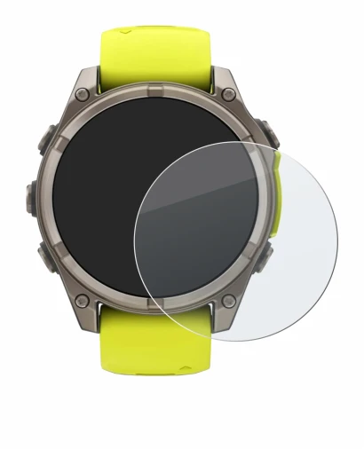 Immagine del dispositivo Garmin Fenix 8 Solar (47 mm) con un'ampia varietà di protezioni per lo schermo.