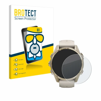 Parte frontale di una confezione del prodotto con il logo del marchio BROTECT. Accanto è raffigurato il dispositivo Garmin Fen