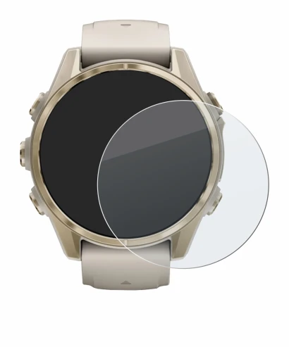 Immagine del dispositivo Garmin Fenix 8 (43 mm) con un'ampia varietà di protezioni per lo schermo.