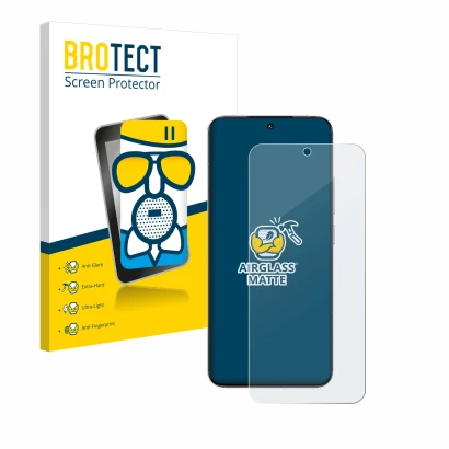 Parte frontale di una confezione del prodotto con il logo del marchio BROTECT. Accanto è raffigurato il dispositivo Xiaomi 15 