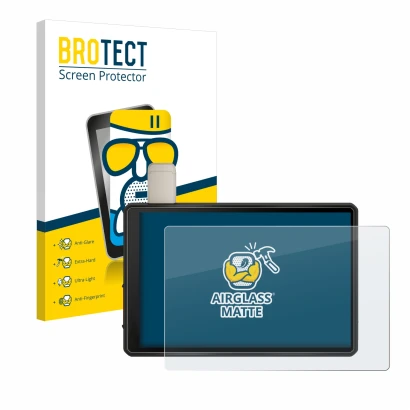 Parte frontale di una confezione del prodotto con il logo del marchio BROTECT. Accanto è raffigurato il dispositivo Garmin Tre