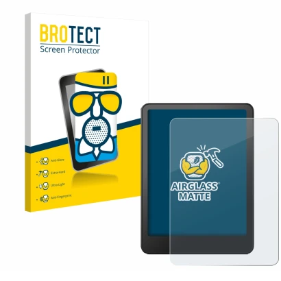 Parte frontale di una confezione del prodotto con il logo del marchio BROTECT. Accanto è raffigurato il dispositivo Amazon Kin