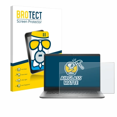 Parte frontale di una confezione del prodotto con il logo del marchio BROTECT. Accanto è raffigurato il dispositivo Dell Latit