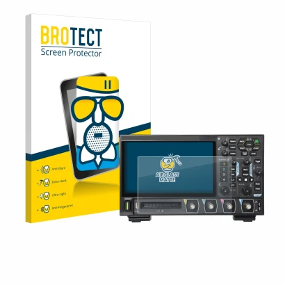 Parte frontale di una confezione del prodotto con il logo del marchio BROTECT. Accanto è raffigurato il dispositivo Rigol DHO9