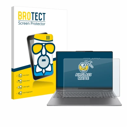 Parte frontale di una confezione del prodotto con il logo del marchio BROTECT. Accanto è raffigurato il dispositivo Lenovo Yog