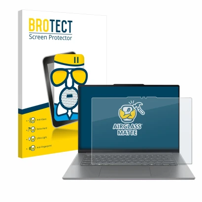 Parte frontale di una confezione del prodotto con il logo del marchio BROTECT. Accanto è raffigurato il dispositivo Lenovo Yog