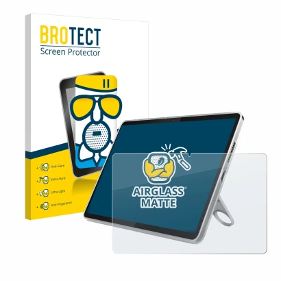 Parte frontale di una confezione del prodotto con il logo del marchio BROTECT. Accanto è raffigurato il dispositivo Lenovo Tab
