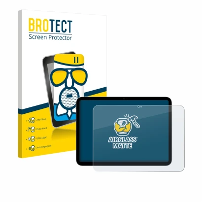 Parte frontale di una confezione del prodotto con il logo del marchio BROTECT. Accanto è raffigurato il dispositivo Apple iPad