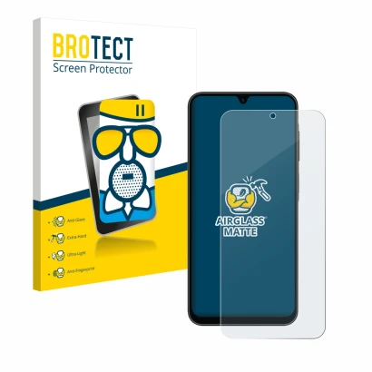 Parte frontale di una confezione del prodotto con il logo del marchio BROTECT. Accanto è raffigurato il dispositivo Samsung Ga