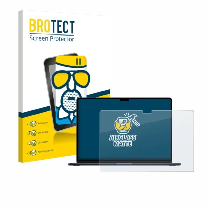 Parte frontale di una confezione del prodotto con il logo del marchio BROTECT. Accanto è raffigurato il dispositivo Apple MacB