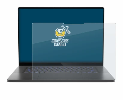 Immagine del dispositivo ASUS ROG Zephyrus G16 2025 con un'ampia varietà di protezioni per lo schermo.