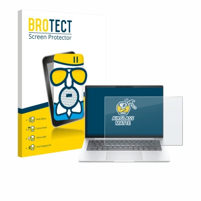 Parte frontale di una confezione del prodotto con il logo del marchio BROTECT. Accanto è raffigurato il dispositivo HP EliteBo