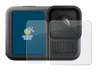 Immagine del dispositivo GoPro Hero 13 Black Ultra Wide Edition con un'ampia varietà di protezioni per lo schermo.