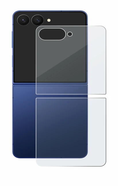 Immagine del dispositivo Samsung Galaxy Z Flip 7 (Posteriore) con un'ampia varietà di protezioni per lo schermo.
