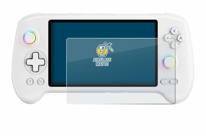 Immagine del dispositivo Anbernic RG557 con un'ampia varietà di protezioni per lo schermo.