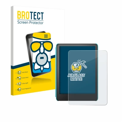 Parte frontale di una confezione del prodotto con il logo del marchio BROTECT. Accanto è raffigurato il dispositivo Amazon Kin