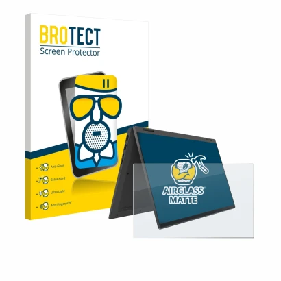 Parte frontale di una confezione del prodotto con il logo del marchio BROTECT. Accanto è raffigurato il dispositivo Lenovo Ide