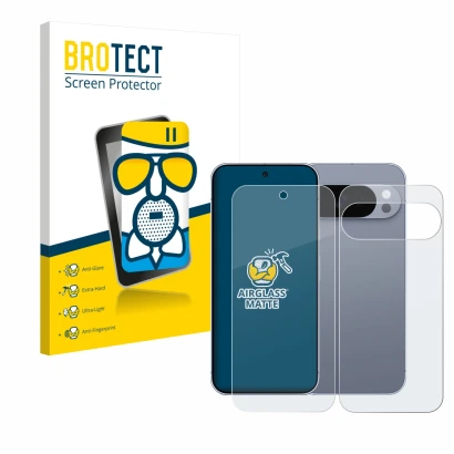 Parte frontale di una confezione del prodotto con il logo del marchio BROTECT. Accanto è raffigurato il dispositivo Google Pix