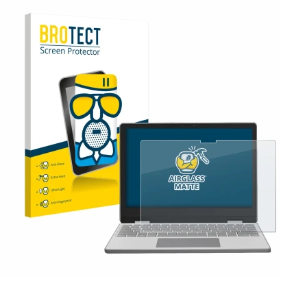 Parte frontale di una confezione del prodotto con il logo del marchio BROTECT. Accanto è raffigurato il dispositivo Framework 