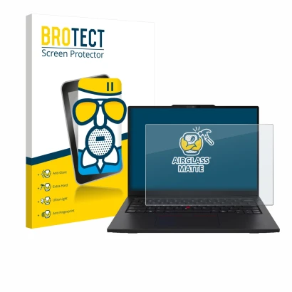 Parte frontale di una confezione del prodotto con il logo del marchio BROTECT. Accanto è raffigurato il dispositivo Lenovo Thi