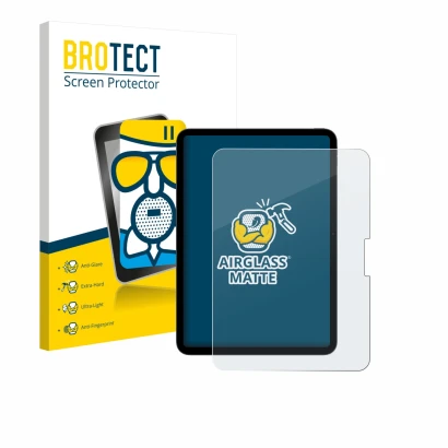 Parte frontale di una confezione del prodotto con il logo del marchio BROTECT. Accanto è raffigurato il dispositivo Apple iPad