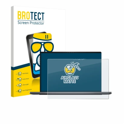 Parte frontale di una confezione del prodotto con il logo del marchio BROTECT. Accanto è raffigurato il dispositivo Dell XPS 1