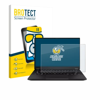 Parte frontale di una confezione del prodotto con il logo del marchio BROTECT. Accanto è raffigurato il dispositivo ASUS TUF G