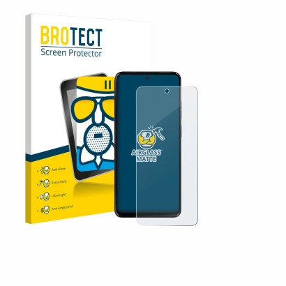 Parte frontale di una confezione del prodotto con il logo del marchio BROTECT. Accanto è raffigurato il dispositivo Motorola M