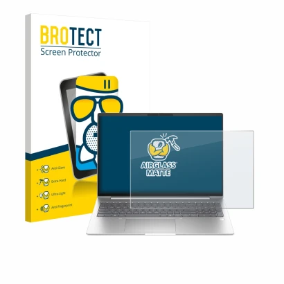 Parte frontale di una confezione del prodotto con il logo del marchio BROTECT. Accanto è raffigurato il dispositivo HP EliteBo