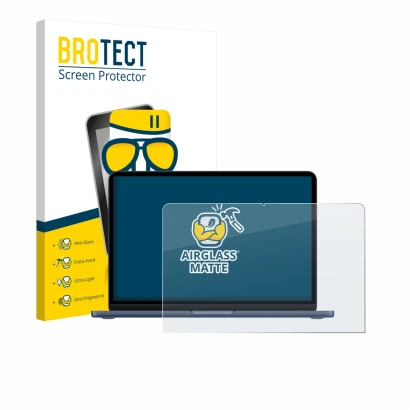 Parte frontale di una confezione del prodotto con il logo del marchio BROTECT. Accanto è raffigurato il dispositivo Apple MacB