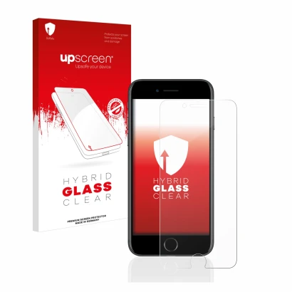 Parte frontale di una confezione del prodotto con il logo del marchio upscreen. Accanto è raffigurato il dispositivo Apple iPh