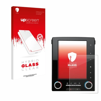 Parte frontale di una confezione del prodotto con il logo del marchio upscreen. Accanto è raffigurato il dispositivo Renault M