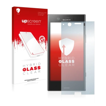 Parte frontale di una confezione del prodotto con il logo del marchio upscreen. Accanto è raffigurato il dispositivo Sony Xper