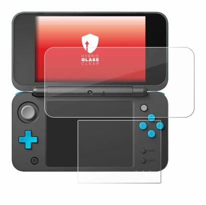 Immagine del dispositivo New Nintendo 2DS XL con un'ampia varietà di protezioni per lo schermo.