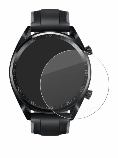 Immagine del dispositivo Huawei Watch GT (46 mm) 2018 con un'ampia varietà di protezioni per lo schermo.