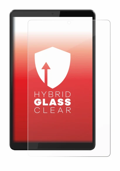 Immagine del dispositivo Lenovo Tab M8 con un'ampia varietà di protezioni per lo schermo.