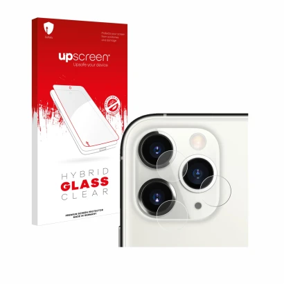 Parte frontale di una confezione del prodotto con il logo del marchio upscreen. Accanto è raffigurato il dispositivo Apple iPh