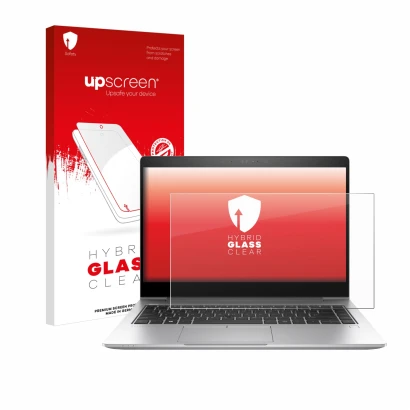 Parte frontale di una confezione del prodotto con il logo del marchio upscreen. Accanto è raffigurato il dispositivo HP EliteB