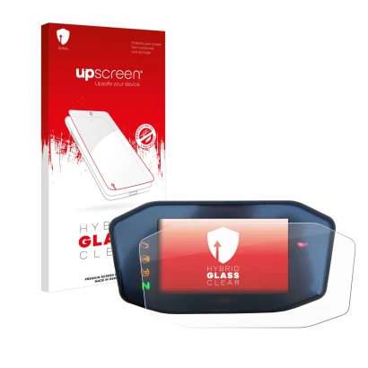 Parte frontale di una confezione del prodotto con il logo del marchio upscreen. Accanto è raffigurato il dispositivo KTM 890 D