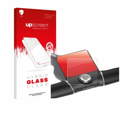 Parte frontale di una confezione del prodotto con il logo del marchio upscreen. Accanto è raffigurato il dispositivo Motocaddy
