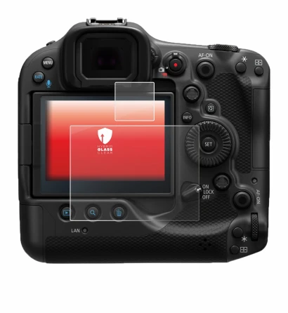 Immagine del dispositivo Canon EOS R3 con un'ampia varietà di protezioni per lo schermo.